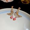 Silver Needle Pink Butterfly Zircon Cutout Stud Earrings - High-End Luxury Fashion Jewelry