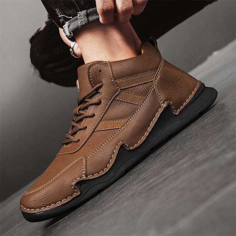 Fashion Retro Style Men Biker Boots Fashion Motorcycle Boots British Style Mens Casual High Top Shoes Leather Warm Plush Fur Ankle Botas