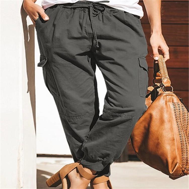 2023 Women's Solid Color Casual Fashion Pocket Work Pants