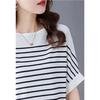 Striped Patchwork Blouse Women Half Sleeve Office Wear Summer T-shirt Loose Casual O-neck Tunic Tops