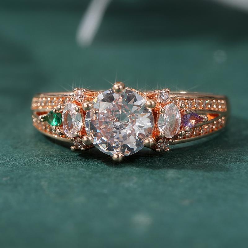 Elegant Inlaid Shiny Synthetic Zirconia Golden Plated Classic Wedding Ring for Women Fashion Vintage Banquet Jewelry Accessories