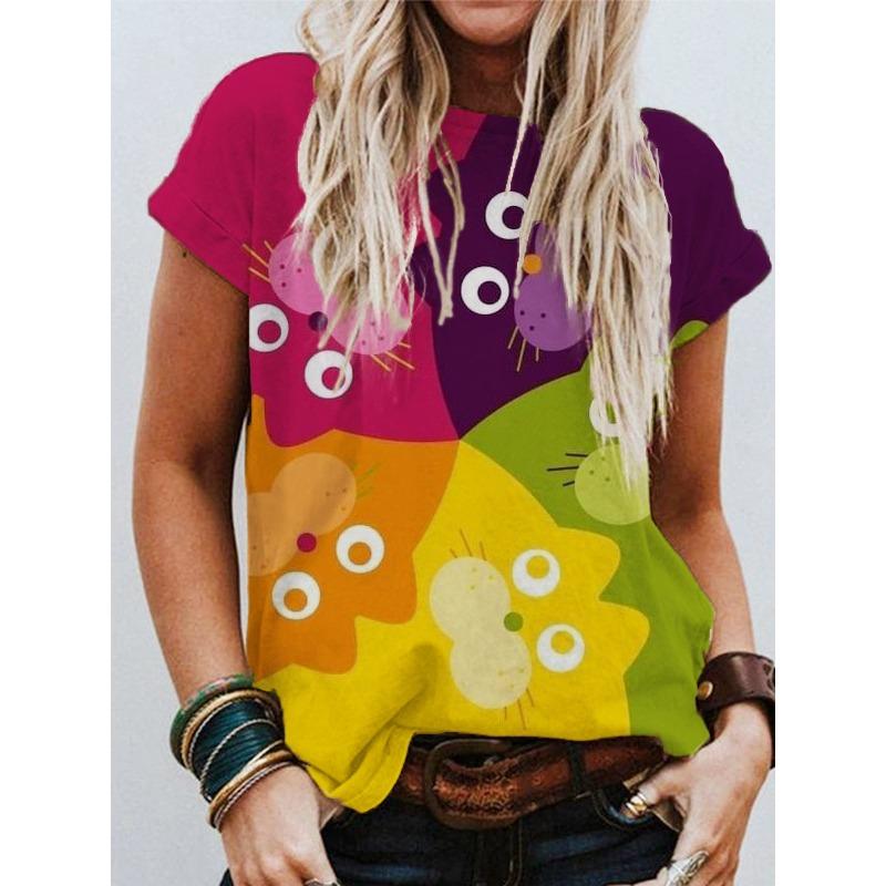 Summer Round Neck 3D Print Top Fashionable Casual Short Sleeved Women's T-shirts