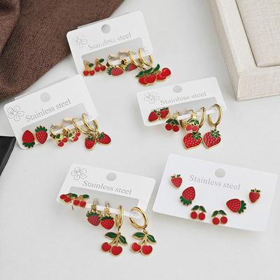 Erdbeer-Kirsch-Titanstahl-Ohrringe - Süßer vielseitiger Schmuck für Damen