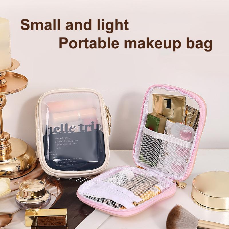 Borsa Trasparente in PVC per Cosmetici da Viaggio Portatile Mini Impermeabile Borsa per Rossetto Cosmetico Grande Apertura con Cerniera Borsa a Mano da Esterno