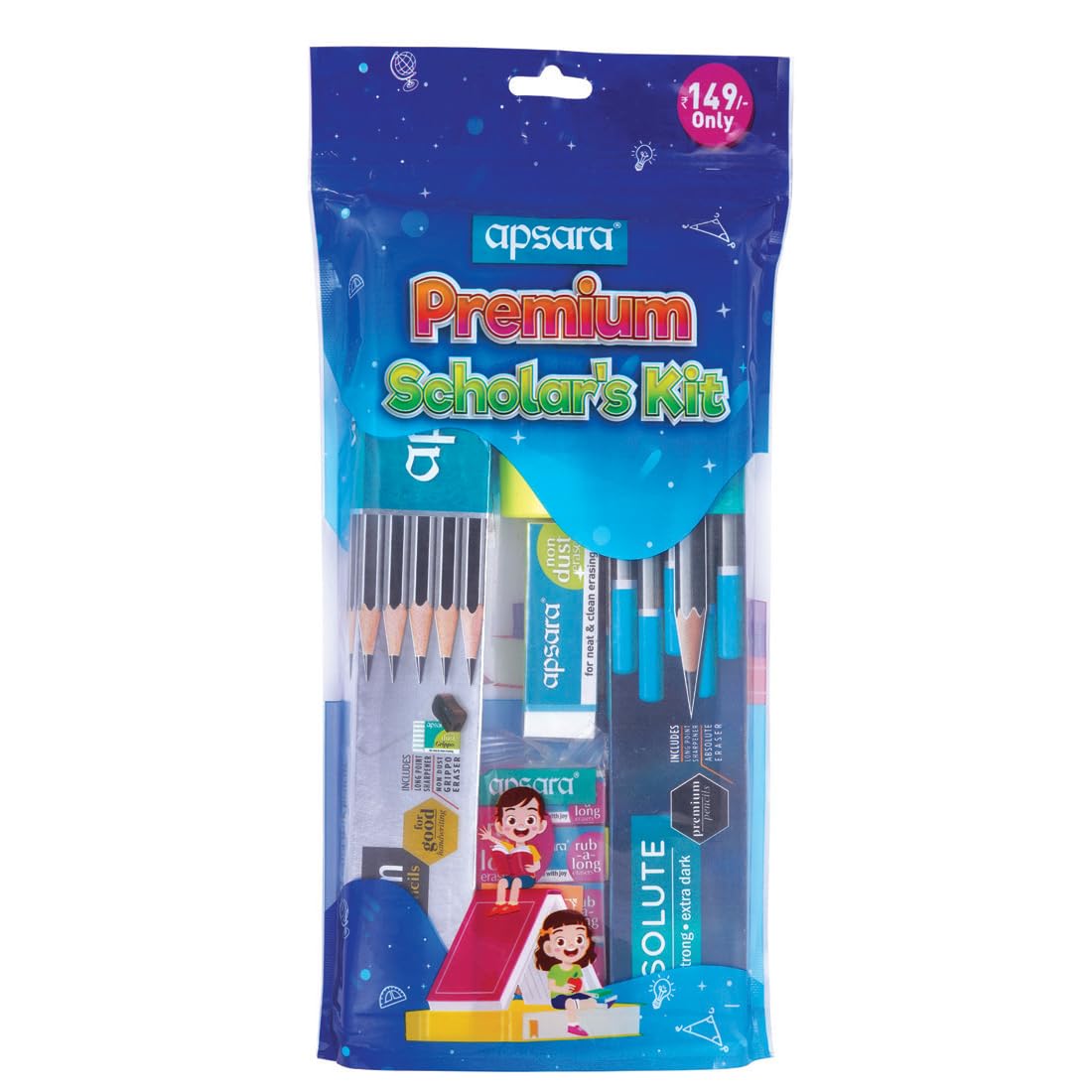 

Apsara Premium Scholar Kit Wooden Material School Stationery Set with 20 Pencils Erasers Scale Sharpener for Students