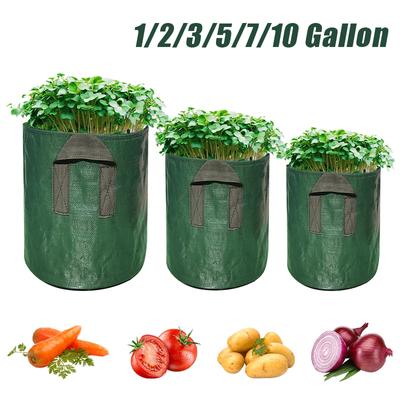 1-10gallons Thickened PE Planting Bags with Handle Outdoor Garden Potato Grow Bag Vegetable Planting Plant Pot Bottom Felt