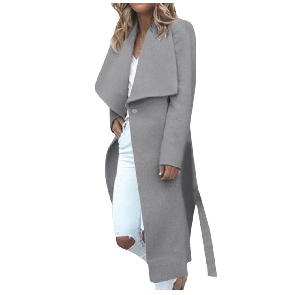 Womens Winter Lapel Button Long Trench Coat Jacket Ladies Overcoat Outwear