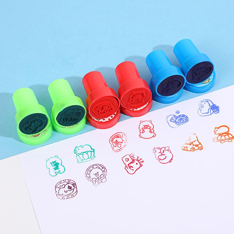 12-Packed Kawaii Capybara Cartoon Stamps; Self-ink Kid's DIY Painting Toy, Album, Children's Prize