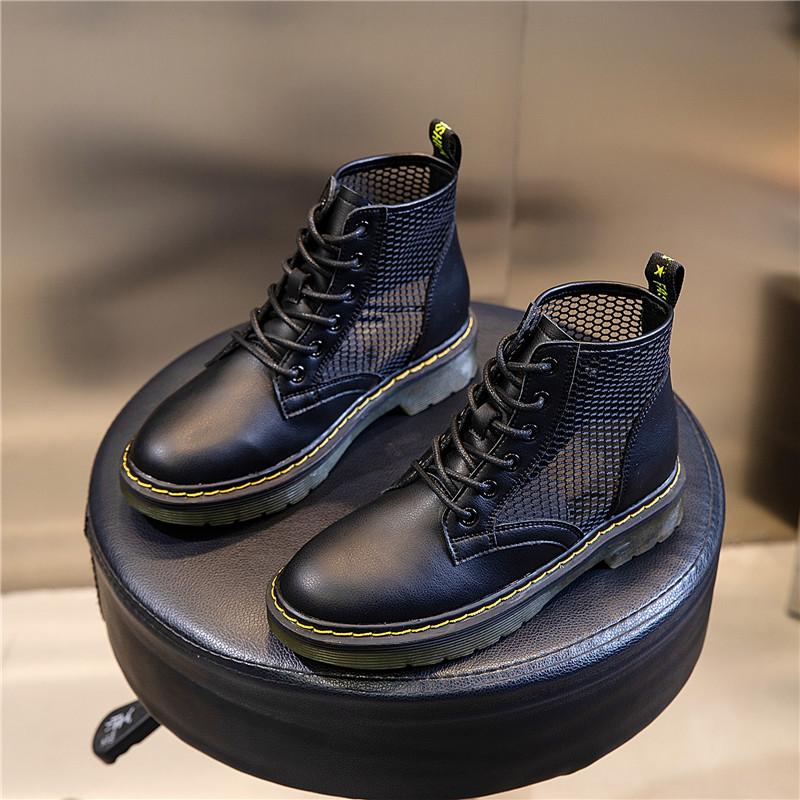 Summer 2025 New Korean Version Versatile Breathable Leather Women's Shoes Platform Casual Martin Boots Women's Black Short Boots Women's Tide