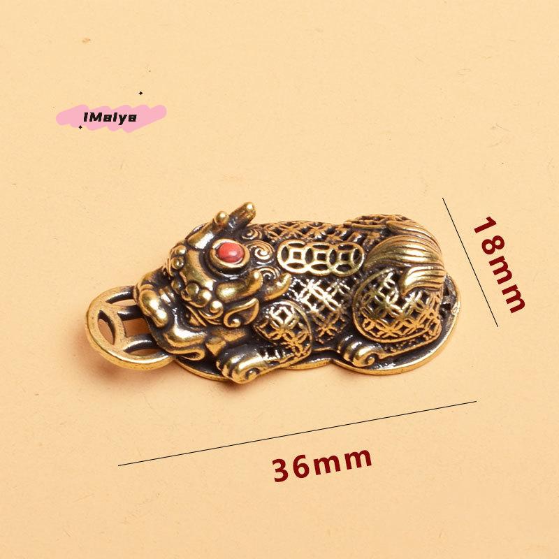 M-Brass Animal Pixiu Coin Charms Pendant Statue Ornament Chinese Miniature Figurines Home Office Tabletop Decoration Ornament