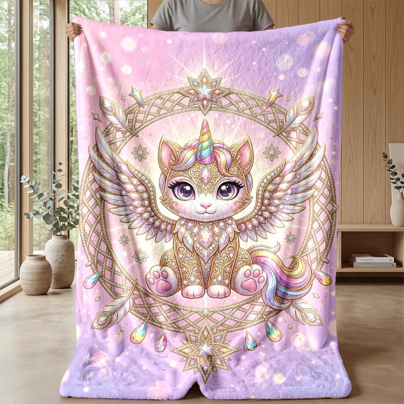 Fairy Winged Unicat Theme blanket Lightweight Warm Flannel Blanket Decorative Throw Blanket for Home Decoration