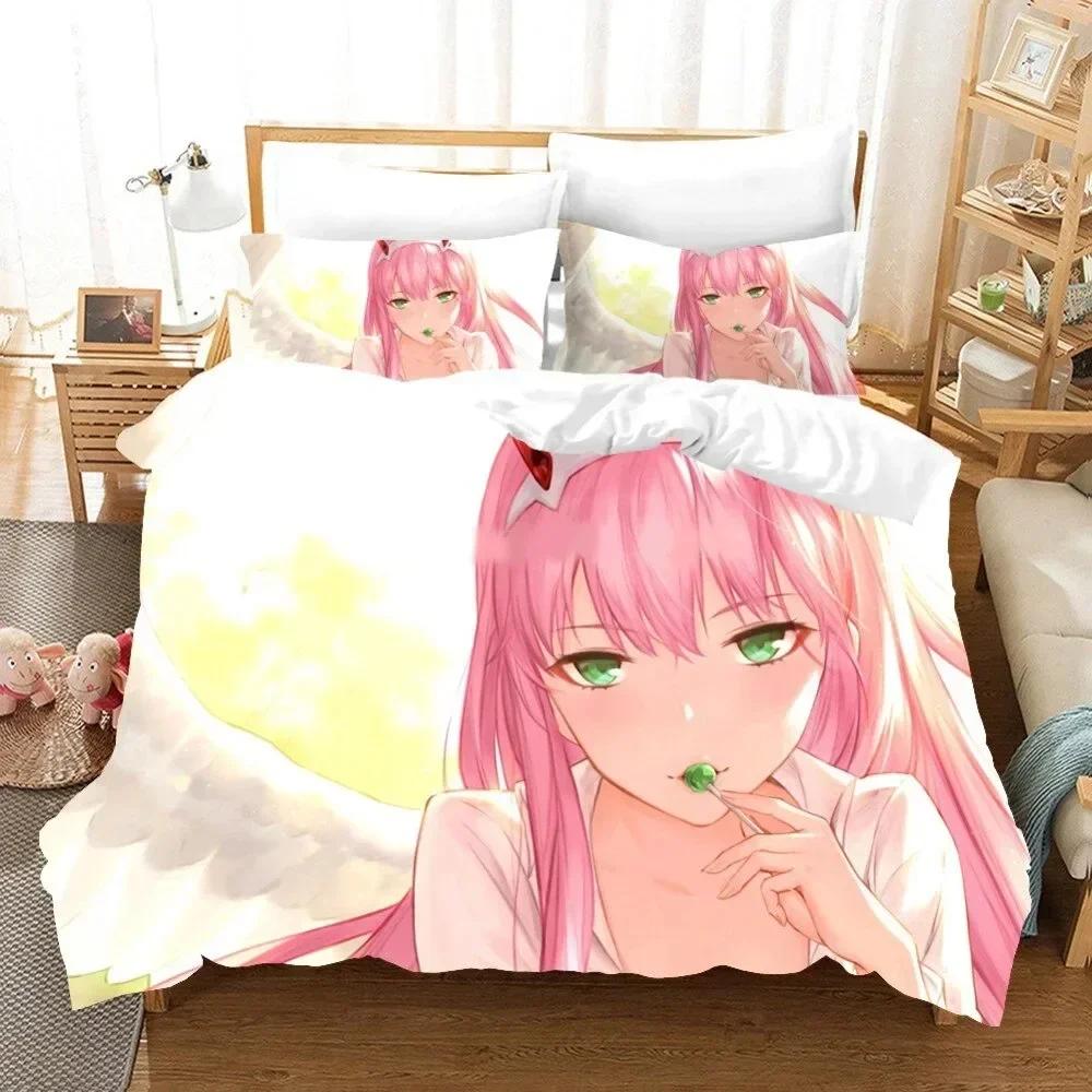Anime Darling In the Franxx Zero Two 02 Bedding Set Duvet Cover Sheet Printed Pillowcase Full Queen King Size Comforter Bedroom
