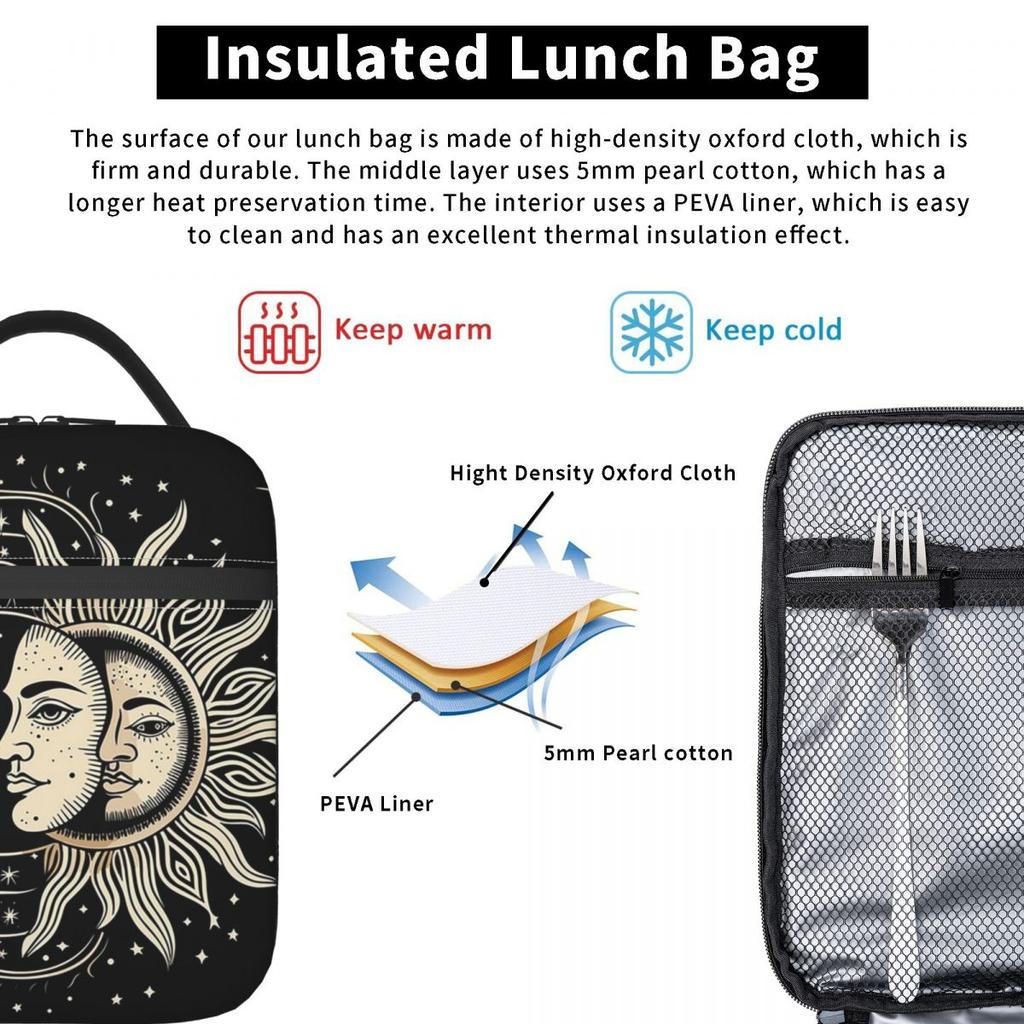 Mysterious Sun And Moon Insulated Lunch Bag for Kids School Cooler Thermal Food Box Tote Portable Lunch Boxes Container