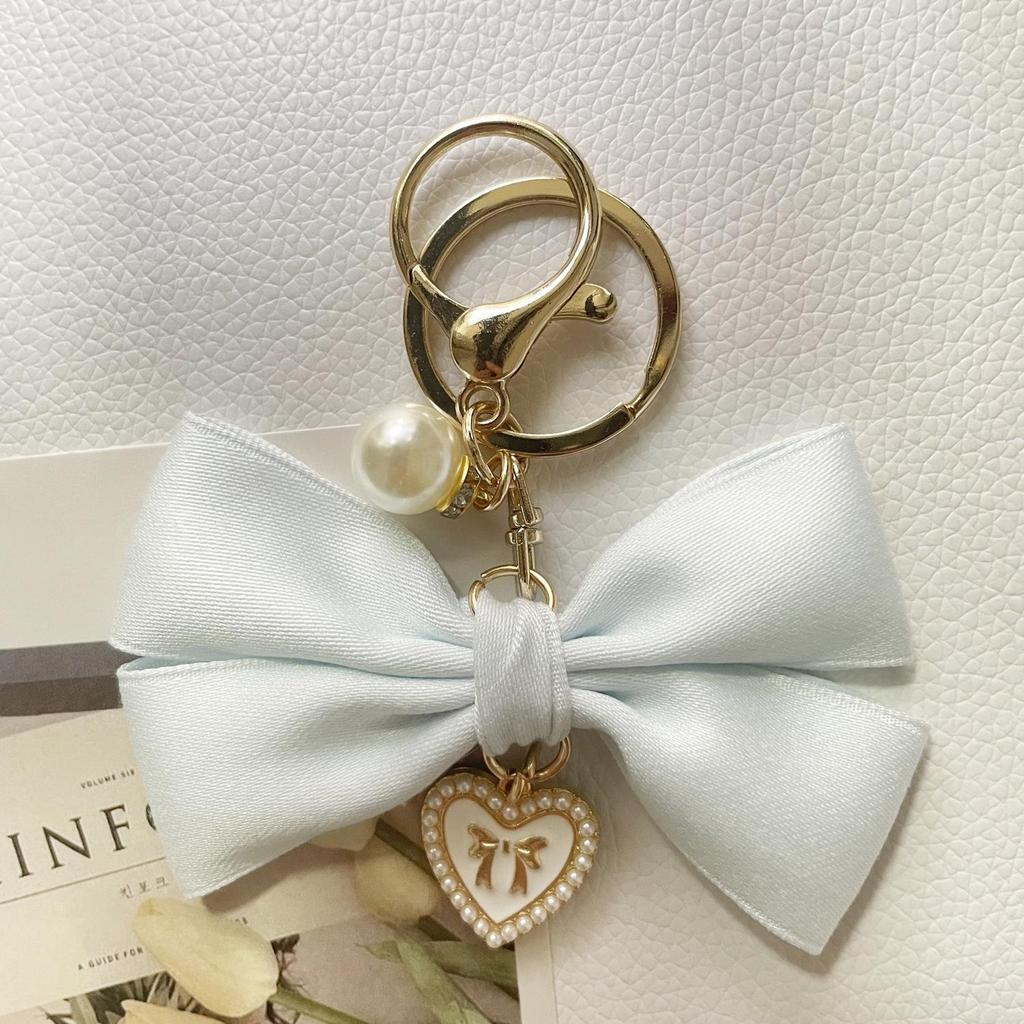Silk Ribbon Bow Charm Handbag Keychain and Keyring Accessory