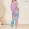 Women Plus Size Pink Purple Printed Nurse Scrub Set V Neck Long Sleeve Pocket Top And Long Pants