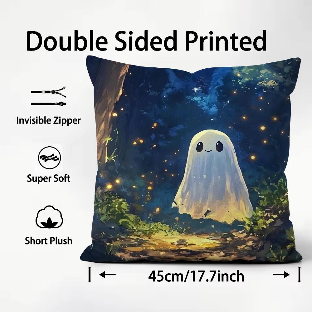 Ghost Cute Cushion Cover Plush Fabric Soft DoubleSided Printed Sofa Warm Winter Home Child Gift Pillow Case
