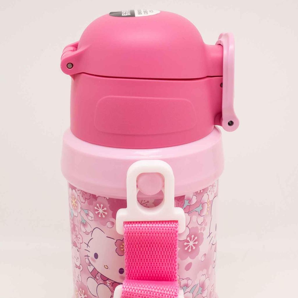 OSK Hello Kitty Sakura Stainless Steel Bottle with Straw, Pink [SBR-450S] with Shoulder Strap