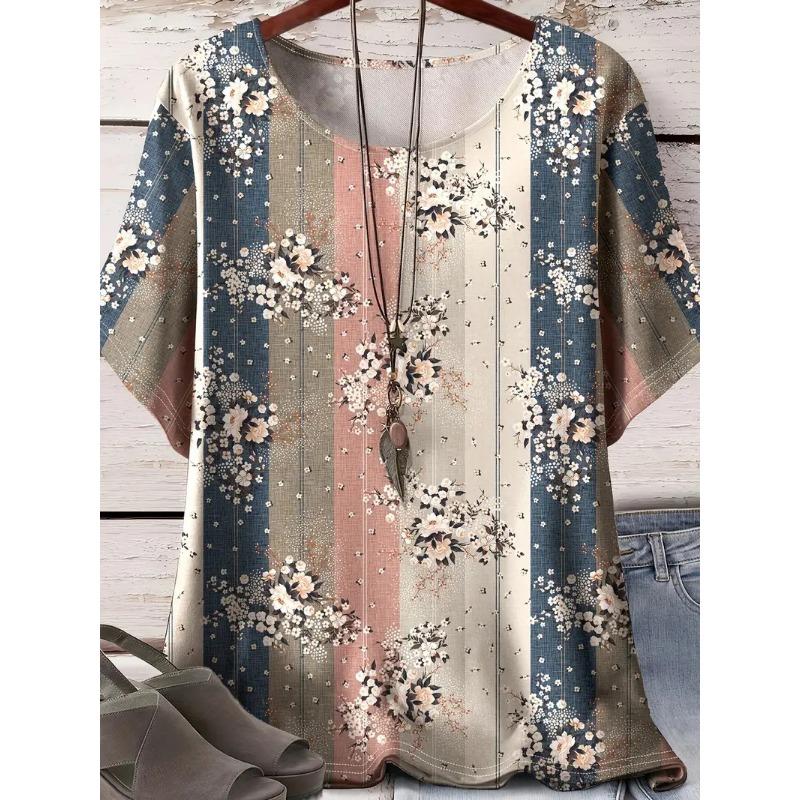 

Летняя женская футболка с короткими рукавами и принтом в виде цветка и растения, напечатанная на 3D-принтере 3XL