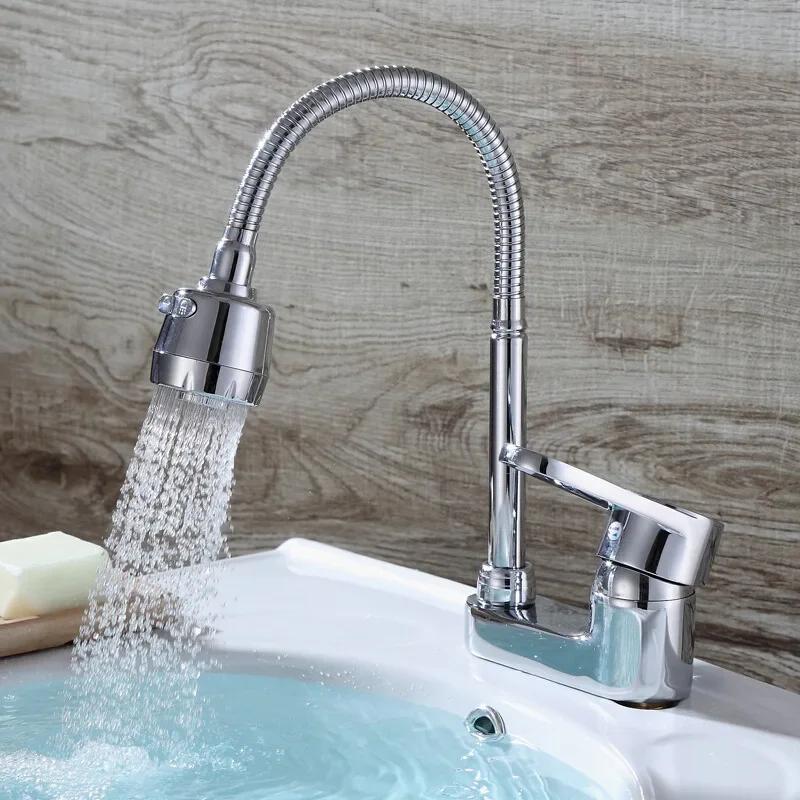 Kitchen Faucet 360° Rotatable Flexible Faucet 2 Mode Stream Spray Bubbler Splash Proof Hot Cold Water Sink Mixer Tap Home Use
