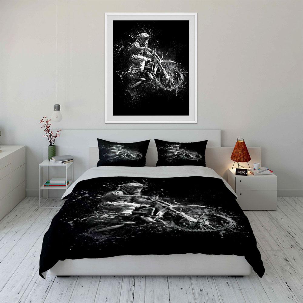 Motorcycle Stunt Leap In Artistic Style Bedding Set for Kids Luxury Gift 3pcs Digital Print Comforter Set Soft Comfortable