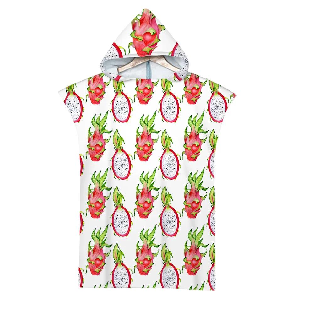 Hooded Bath Towel Robe Poncho Swimming Beach Towel Surf Man Lady Fast Quick Dry Bathrobe Beachwear-Fruit Watermelon Dragon Fruit
