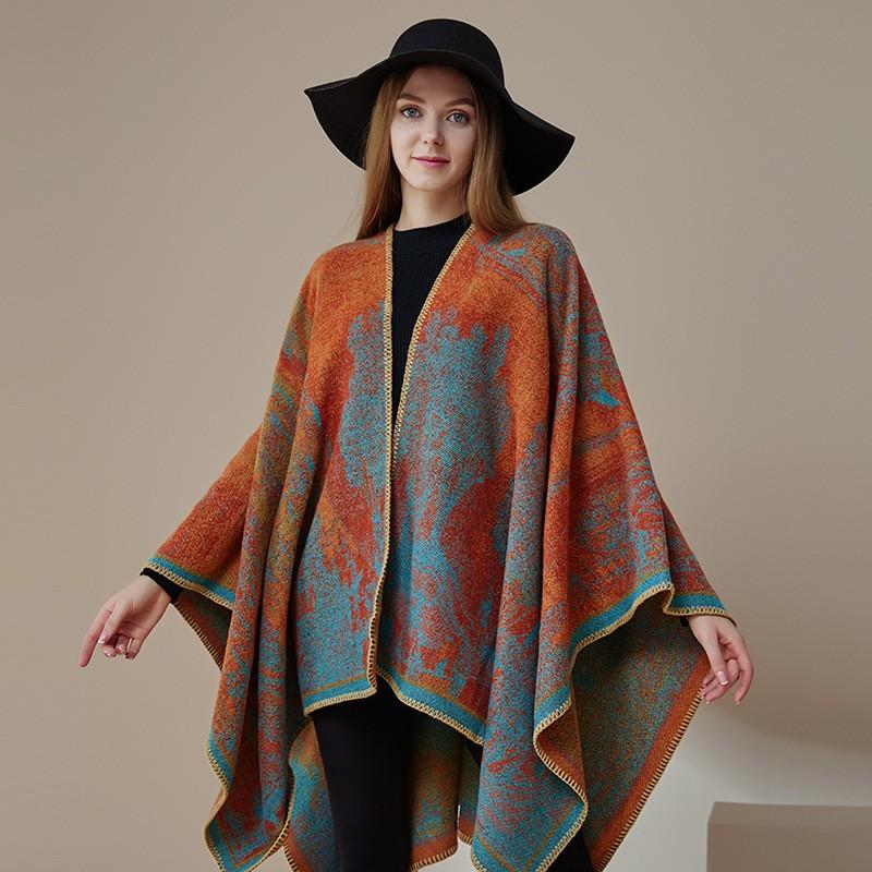 Elegant Vintage Shawl Cape Double-sided Tassel Split Travel Warmth
