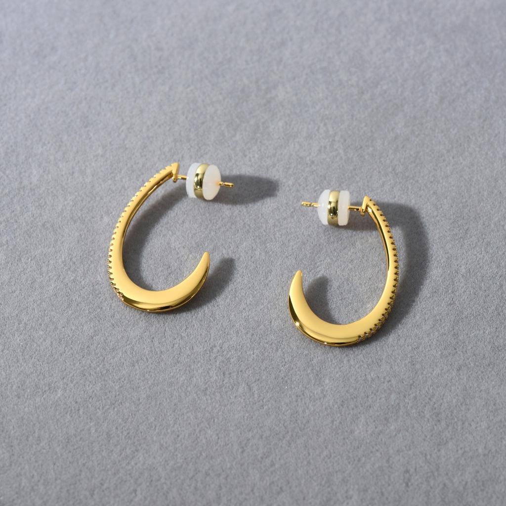 Cold Wind Copper Plated 18K Earrings C Type Inlaid Zircon S925 Silver Needle Stud Earrings Creative Trend Simple Earrings