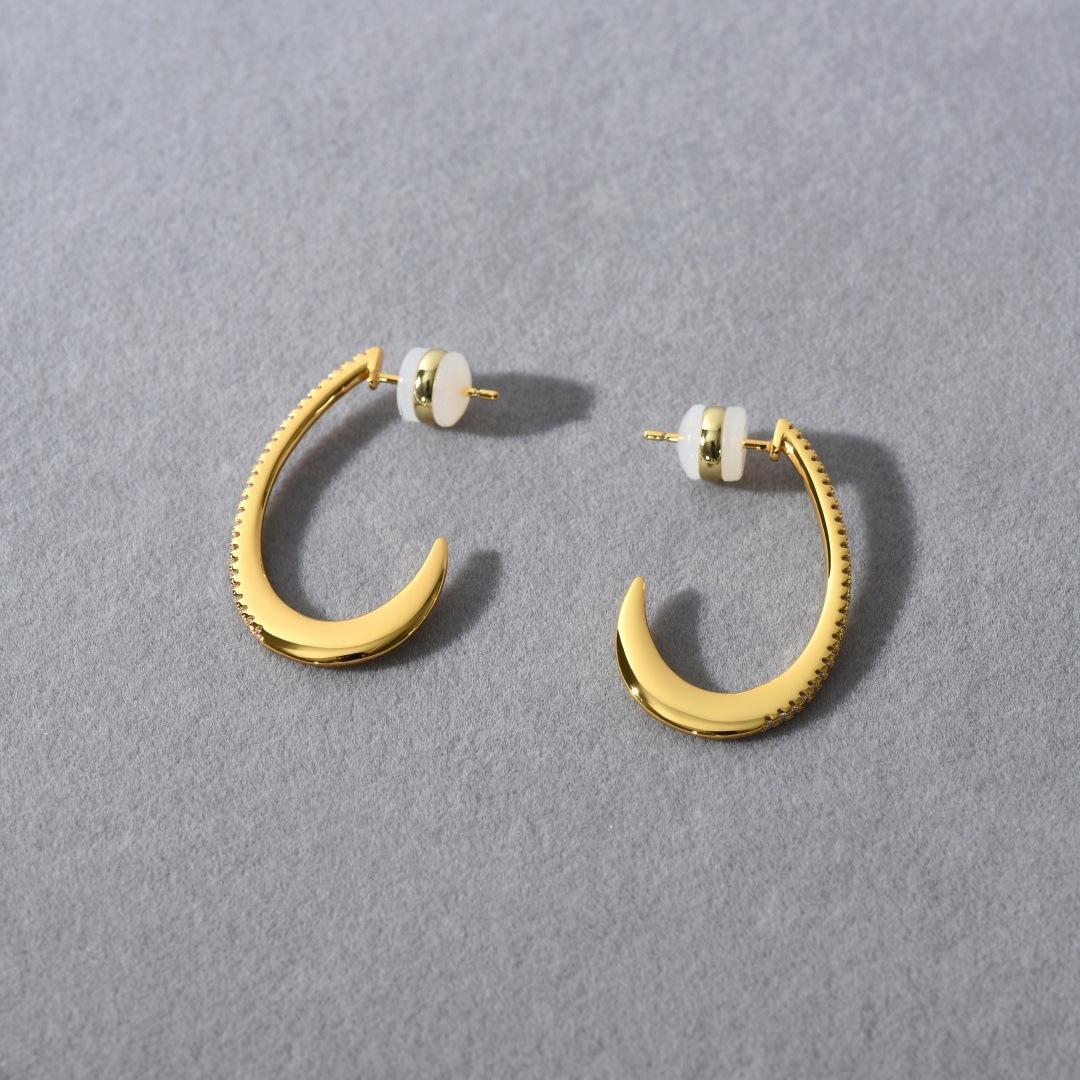 Cold Wind Copper Plated 18K Earrings C Type Inlaid Zircon S925 Silver Needle Stud Earrings Creative Trend Simple Earrings