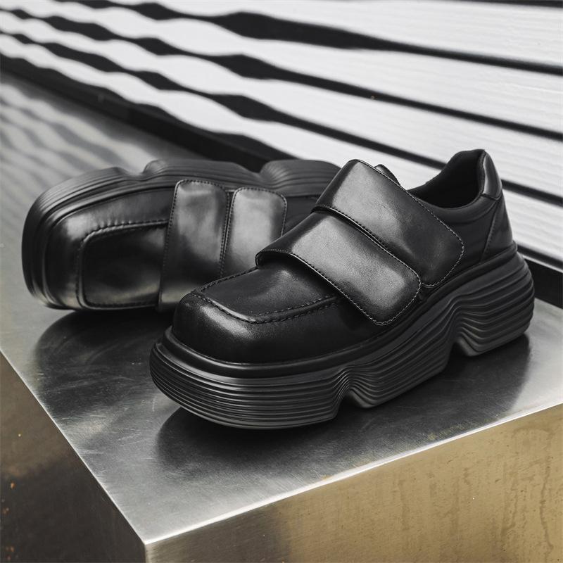 men fashion platform shoes punk rock dress black stylish genuine leather shoe  designer sneakers square toe footwear zapato