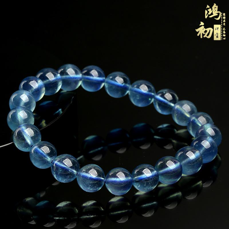 Hongchu Crystal Natural Aquamarine Round Bead Bracelet Natural High-Quality Ice Aquamarine Bracelet