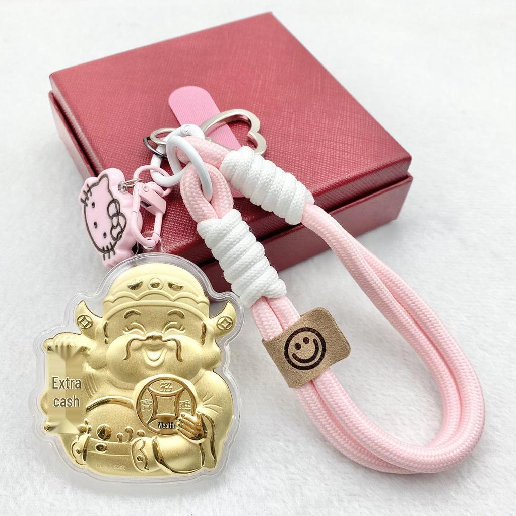 999 Pure Gold God of Wealth Pendant: Versatile Ornament for Phone, Keychain, Car, or Bag