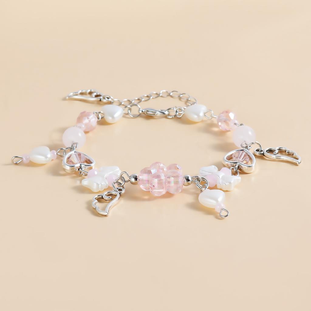 Y2k Bead Bracelet With Women's Countryside Style And Ice Transparency, Colorful Love Bow, Cloud Tassel Bracelet Suitable Parties