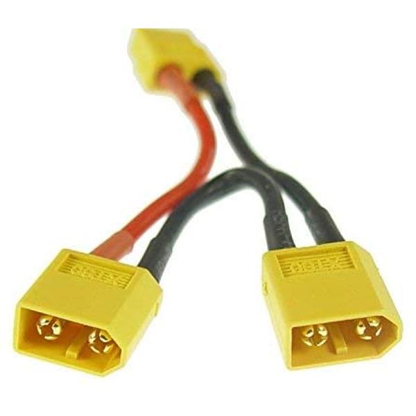 Cable Adaptador Serie XT60 para 2 Baterías LiPo | Amplificador de Voltaje, Conector Macho a Hembra | Para Modelos RC, Silicona, Rojo Amarillo Negro, Plástico