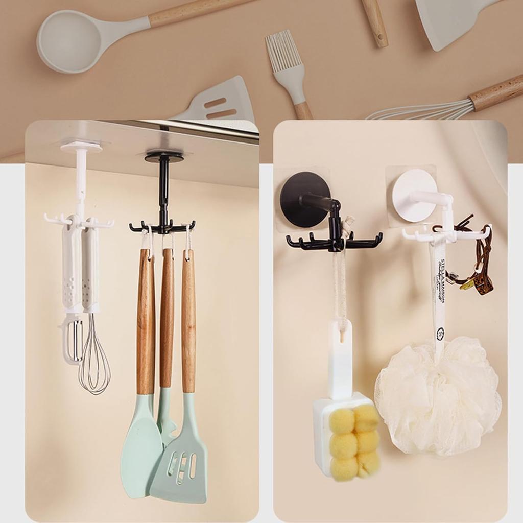 Multifunctional 360 Degree Rotating Hanging Hook Kitchen Organiser 7 Claws Swivels Hook for Bathroom Bedroom and Office