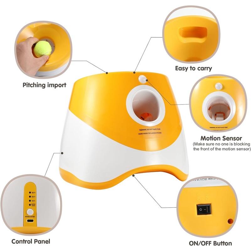 Automatic Ball Launcher for Dogs 10-30ft Adjustable Distance Motion Sensor Safety 2000mAh Battery for Small Medium Pets