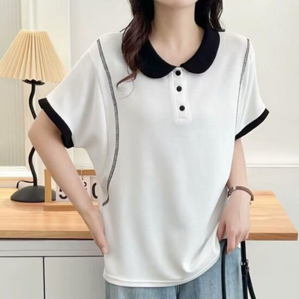 Navava Lovely Casual Color Block Round Collar ShorT Sleeve T shirT nT3320