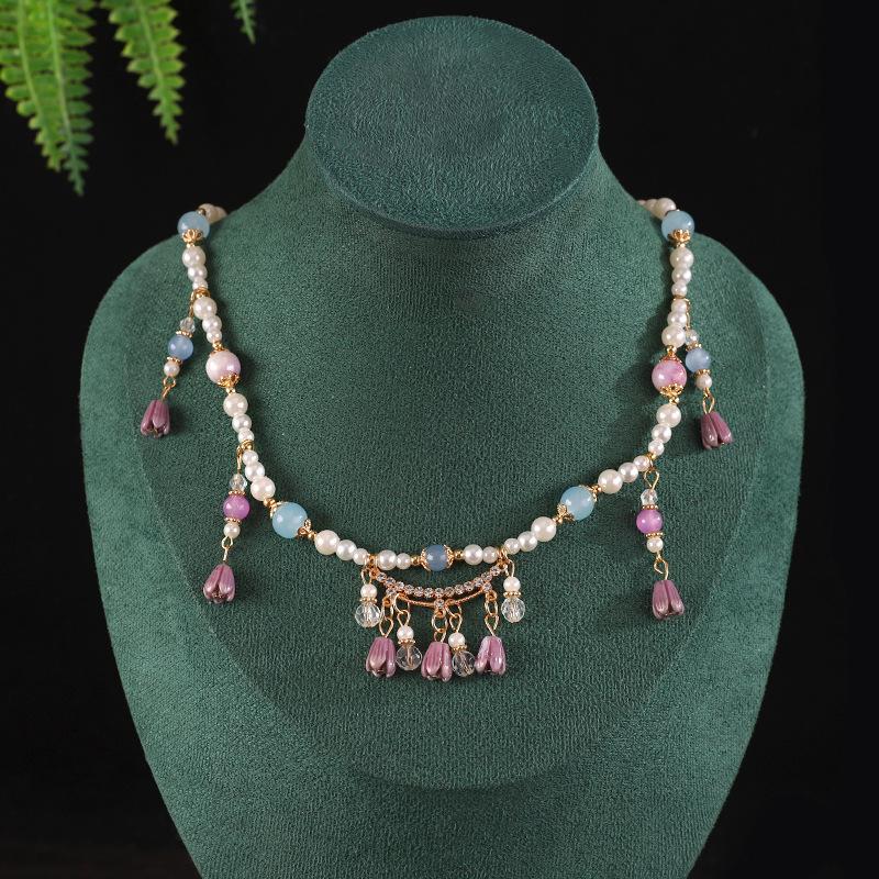 Chinese Style Simulation Pearl Necklace Hanfu Long Chain Jewelry Accessory