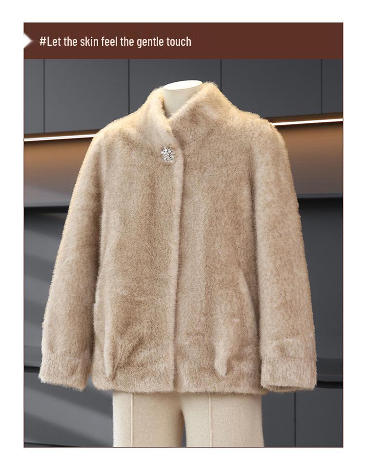 Noble Lady Winter Plush Faux Fur Coat for Middle-aged & Elderly Women