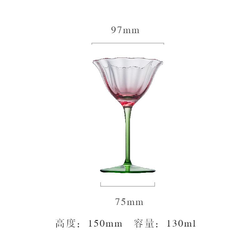 Luxury Vintage Floral Crystal Glass Pink Green Champagne Cocktail Martini Wine Goblet Home Barware