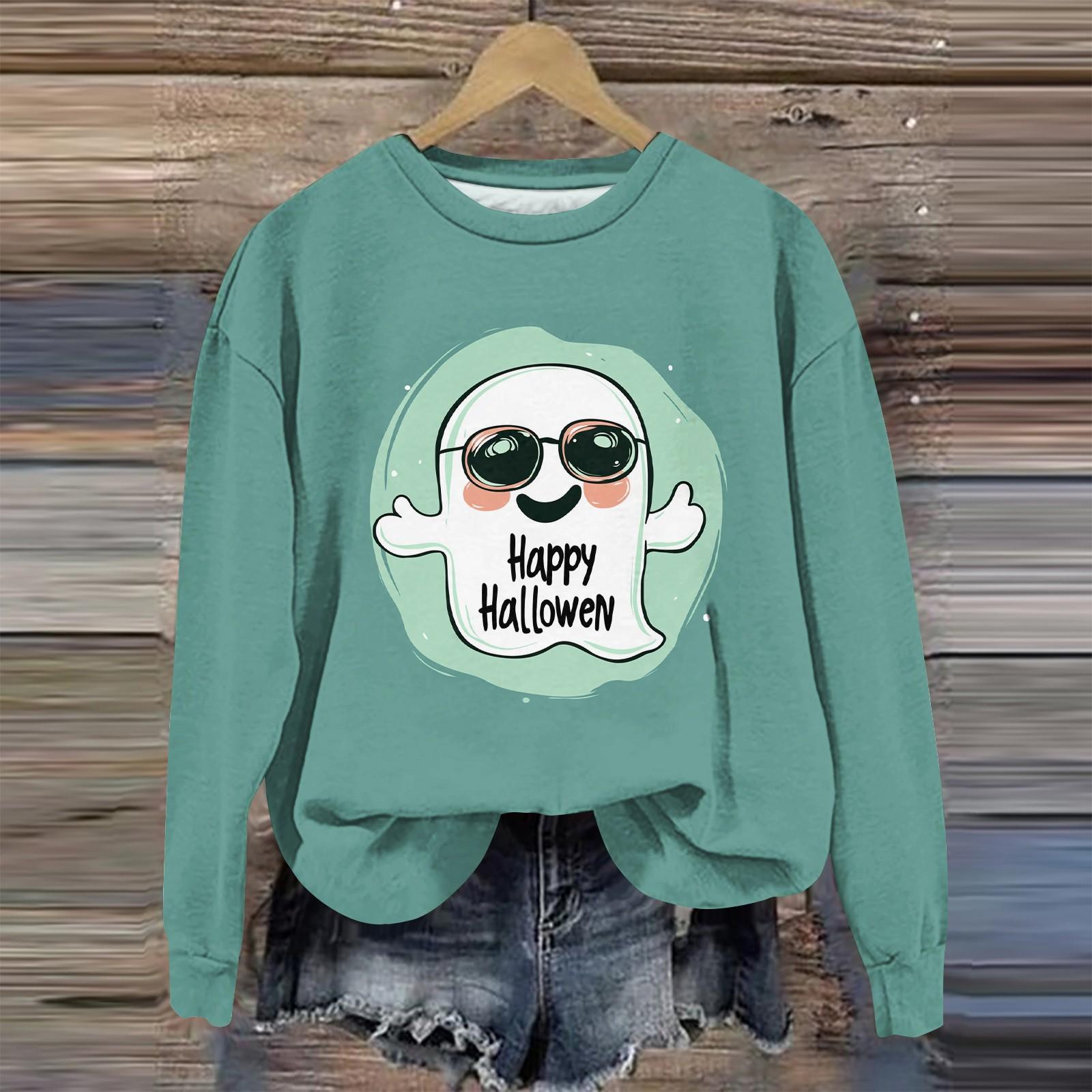 

Женская мода с длинным рукавом и принтом на Хэллоуин с круглым вырезом XL