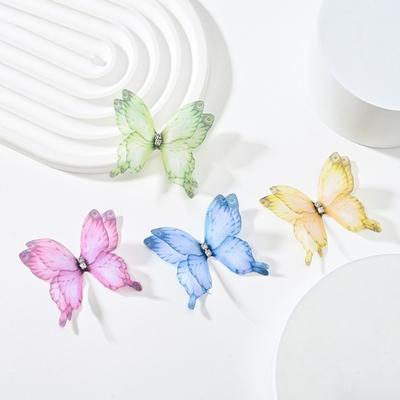 50Pcs 3D Organza Fabric Butterfly Appliques Colorful Double-layer Simulation Mesh Butterfly Patch Translucent