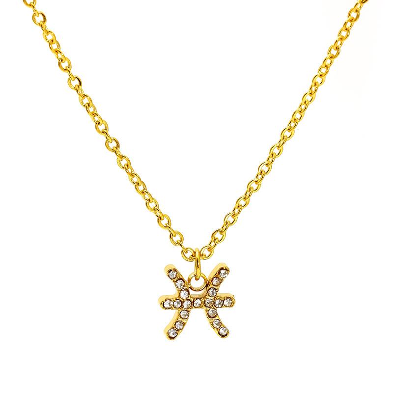 

Легкая роскошь, микро-инкрустация цирконами, ожерелье из титановой стали «Двенадцать созвездий», женская золотая цепочка на ключицу, в наличии