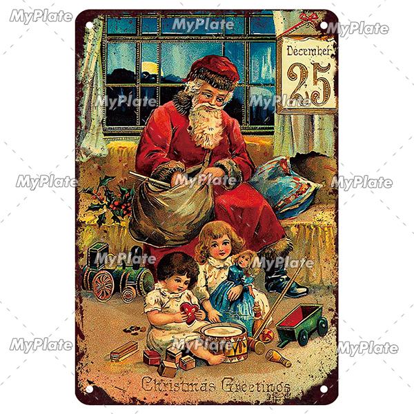 [MyPlate] 2023 Merry Christmas Metal Sign Gift Vintage Plaque Tin Sign Cafe Decor  Home Bar Sign Wall Sticker JOY Poster Gift