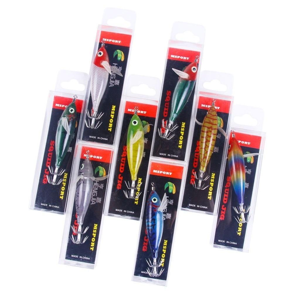 8pcs 6G Weight Fishing Lure Bait 8CM Cuttlefish Fishing Lure Wood Shrimp Bait For Squid Fishing
