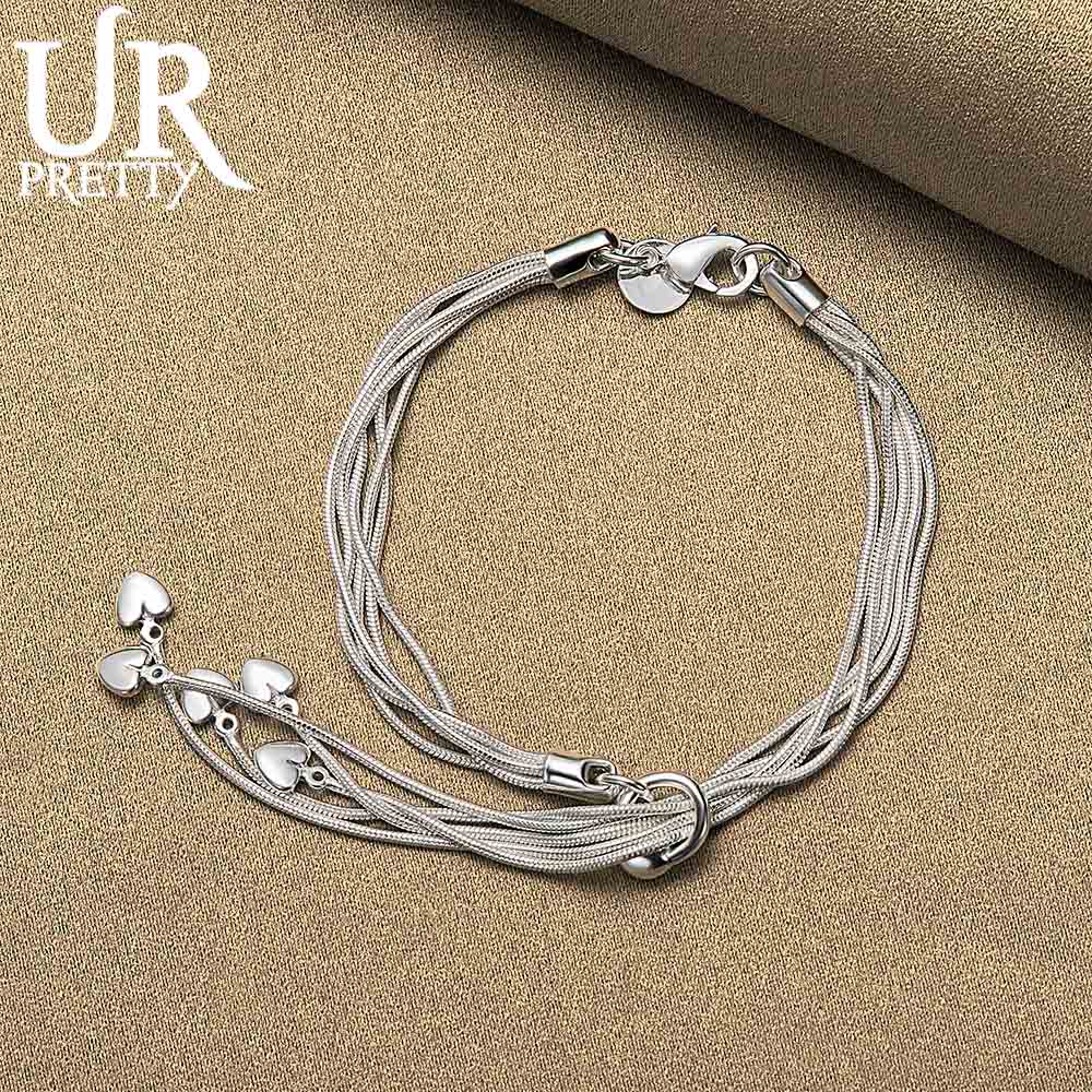 925 Sterling Silber Multi Schlange Kette Herz-förmigen Anhänger Armband Modische Hochzeit Schmuck