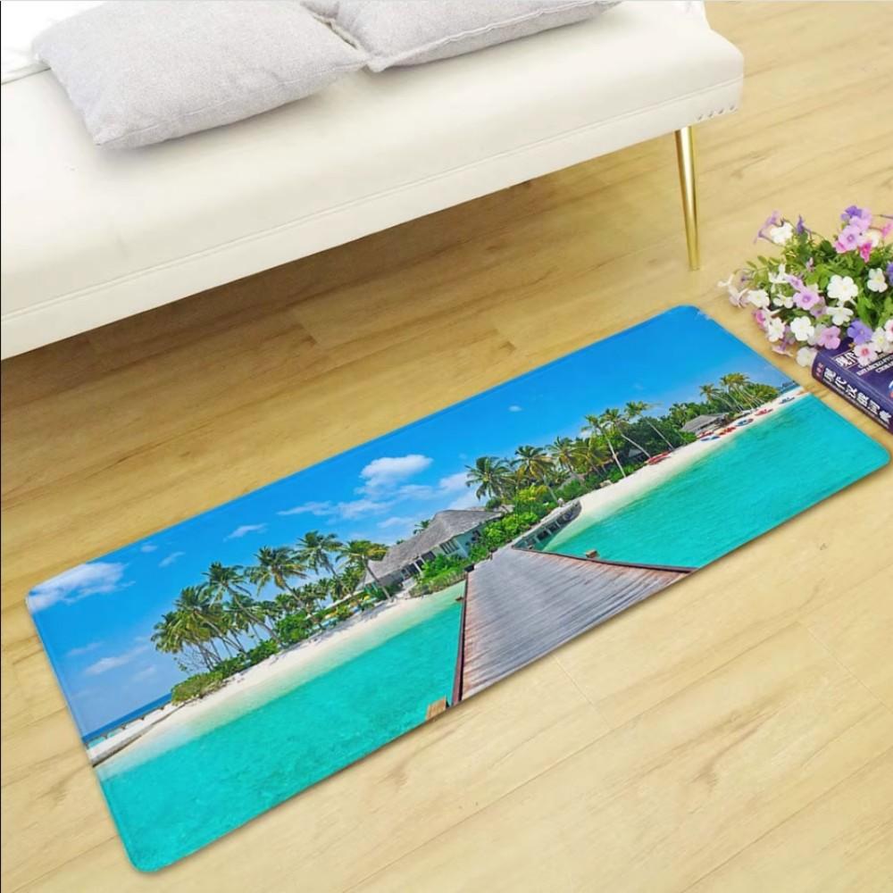 

Летний свежий пляжный ковер Домашний декор, Нескользящий и устойчивый к пятнам, Водопоглощающий коврик для ванной, Прикроватный коврик 60*160cm