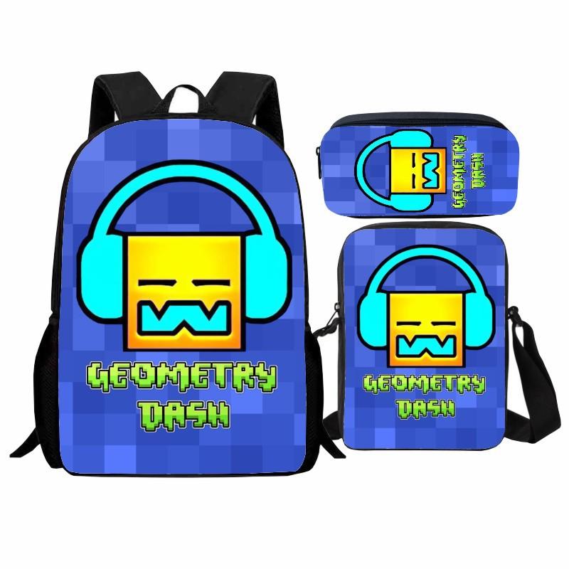 Geometry Dash Student Backpack 3-Piece Set, Geometry Dash Backpack, Shoulder Bag, Pen Bag