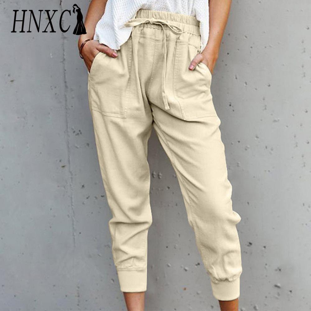 

HNXC Летние Женские Свободные Большого Размера Однотонные Простые Завязывающиеся Узкие Повседневные Брюки-Капри для Похудения XXL бежевый