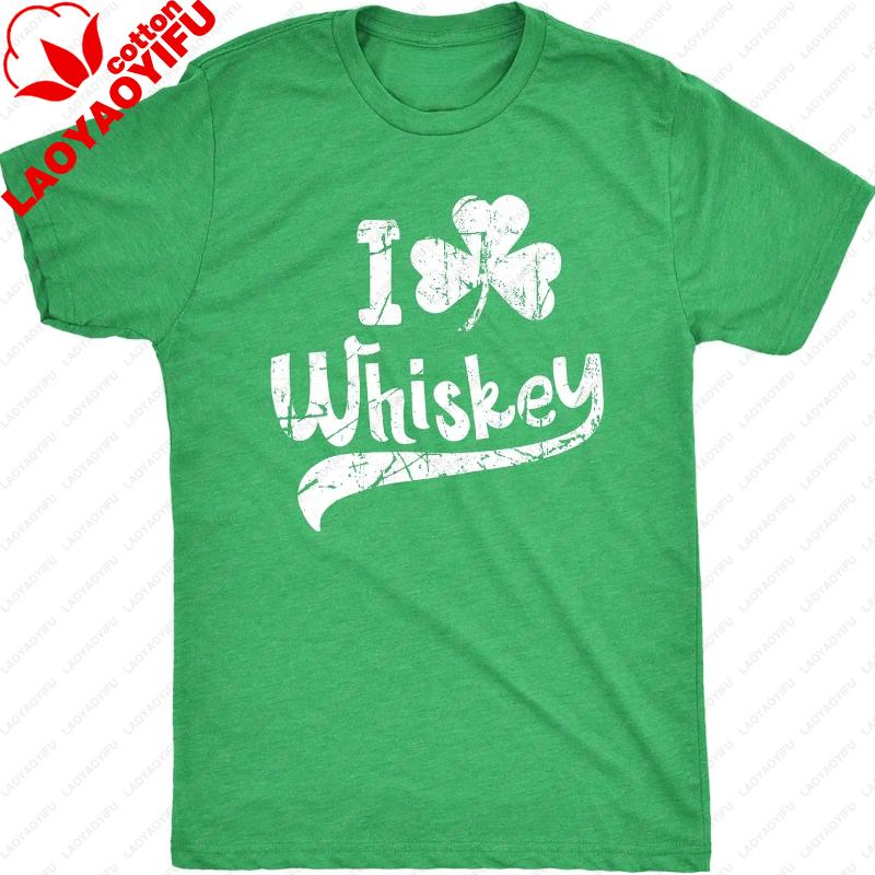 Unisexs Funny St Patricks Day Shirt I Love Whiskey Clover Graphic Tee Irish Drinking Party Outfit Graphic T Shirts Unisex Clothing S