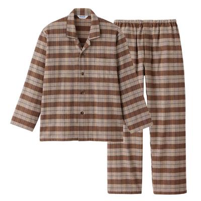 Gunze Cotton Pajamas Made In with Dyed Flannel Fabric Men's 100% (Front Opening), Brown, Japan, (SF4314)